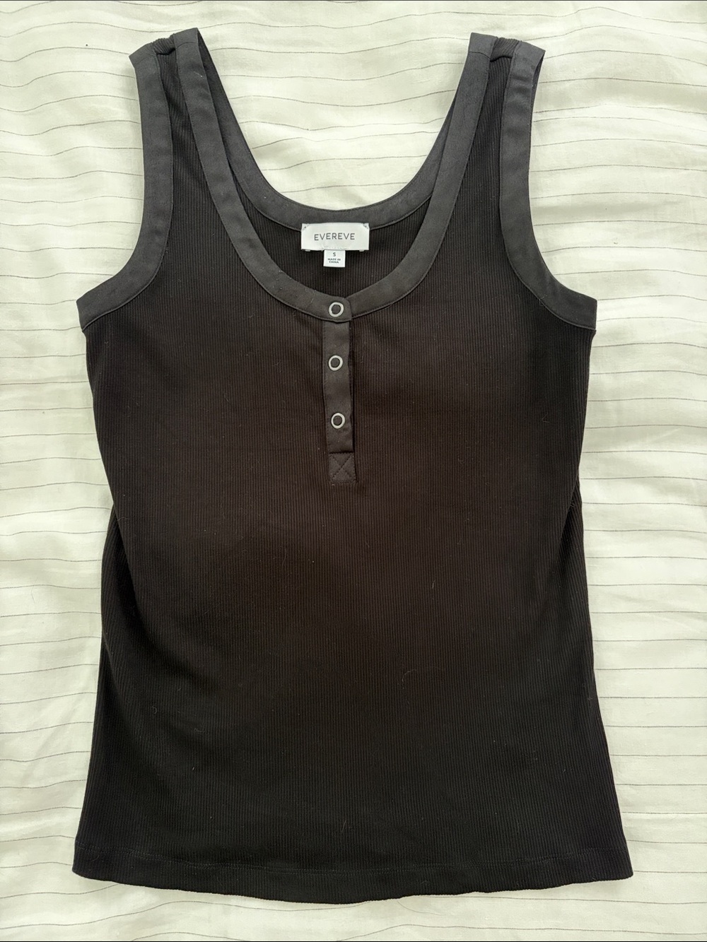 Evereve Black Ribbed Henley Tank Top